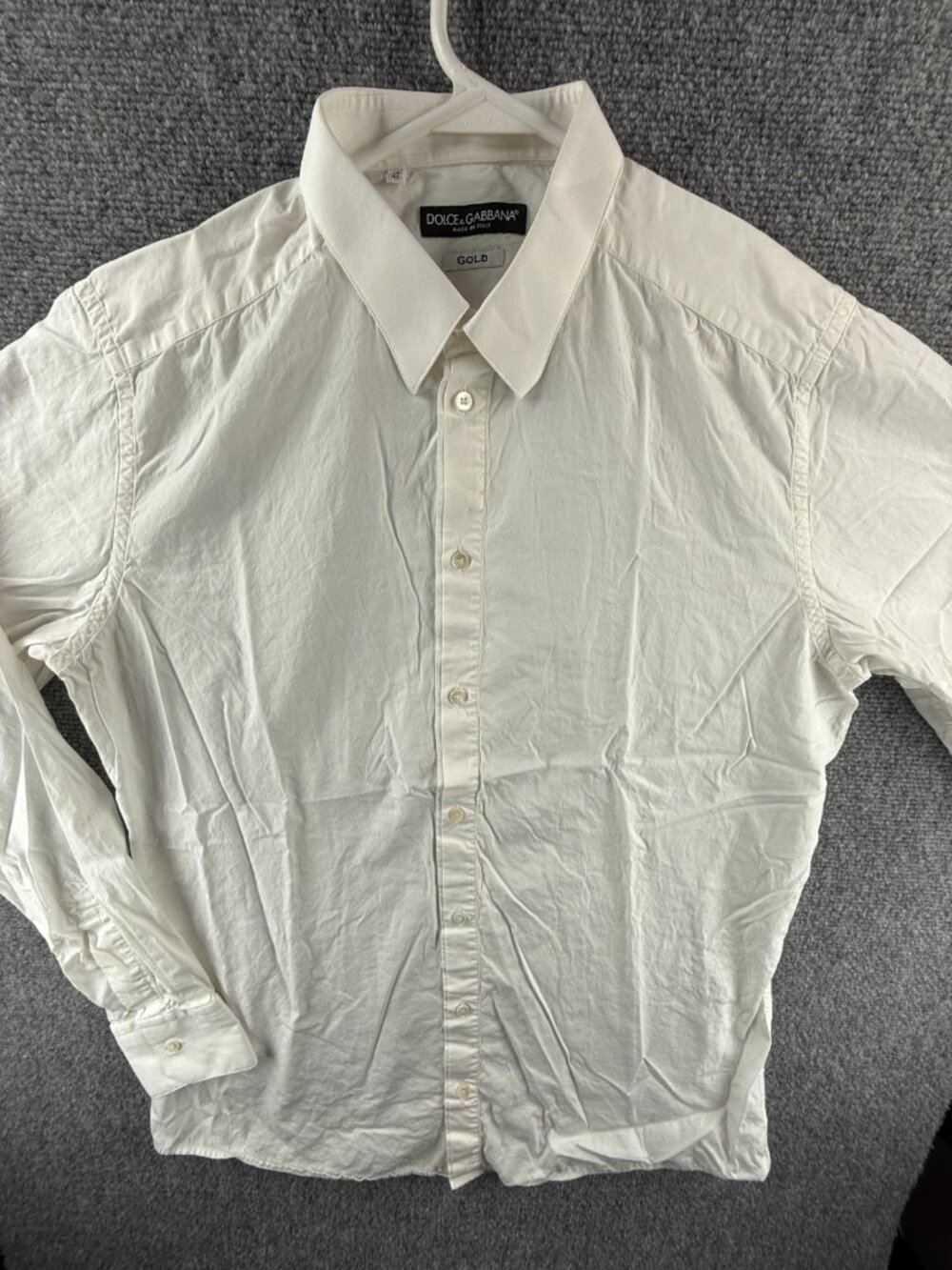 Dolce & Gabbana Cotton Silk Gold Button Up White Long Sleeve Size 16 (41) Italy